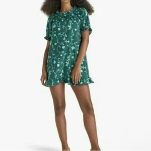 Hill House Home Katherine Nap Dress Green Floral Puff Sleeve Mini Size Small